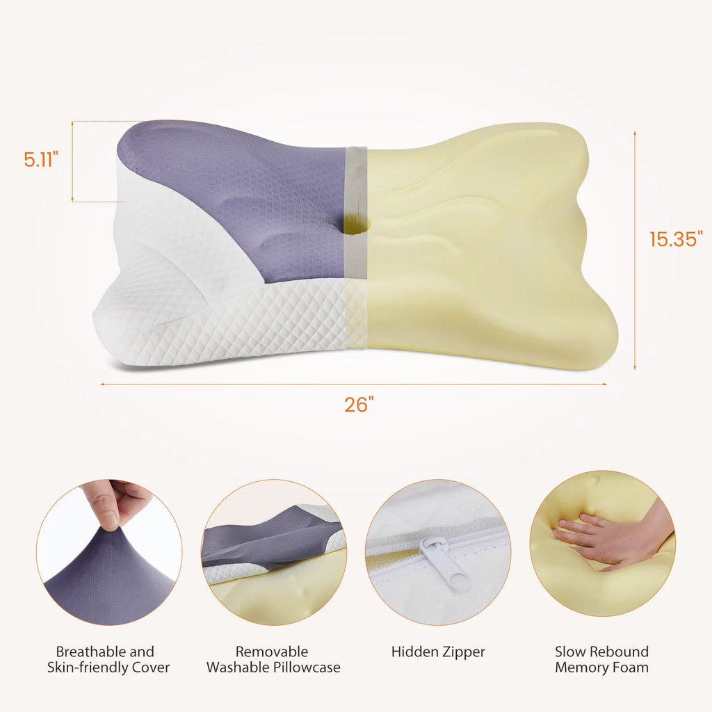 Sweetcrispy Anatomical Cervical Neck Pillow - 4.52" Higher Side, Flat Weave Breathable Removable Cover (Makes Cleaning Simple), Slow Rebound Memory Foam Cushioning, Shoulder Pain Relief, Cooling Bedding for Side Sleepers