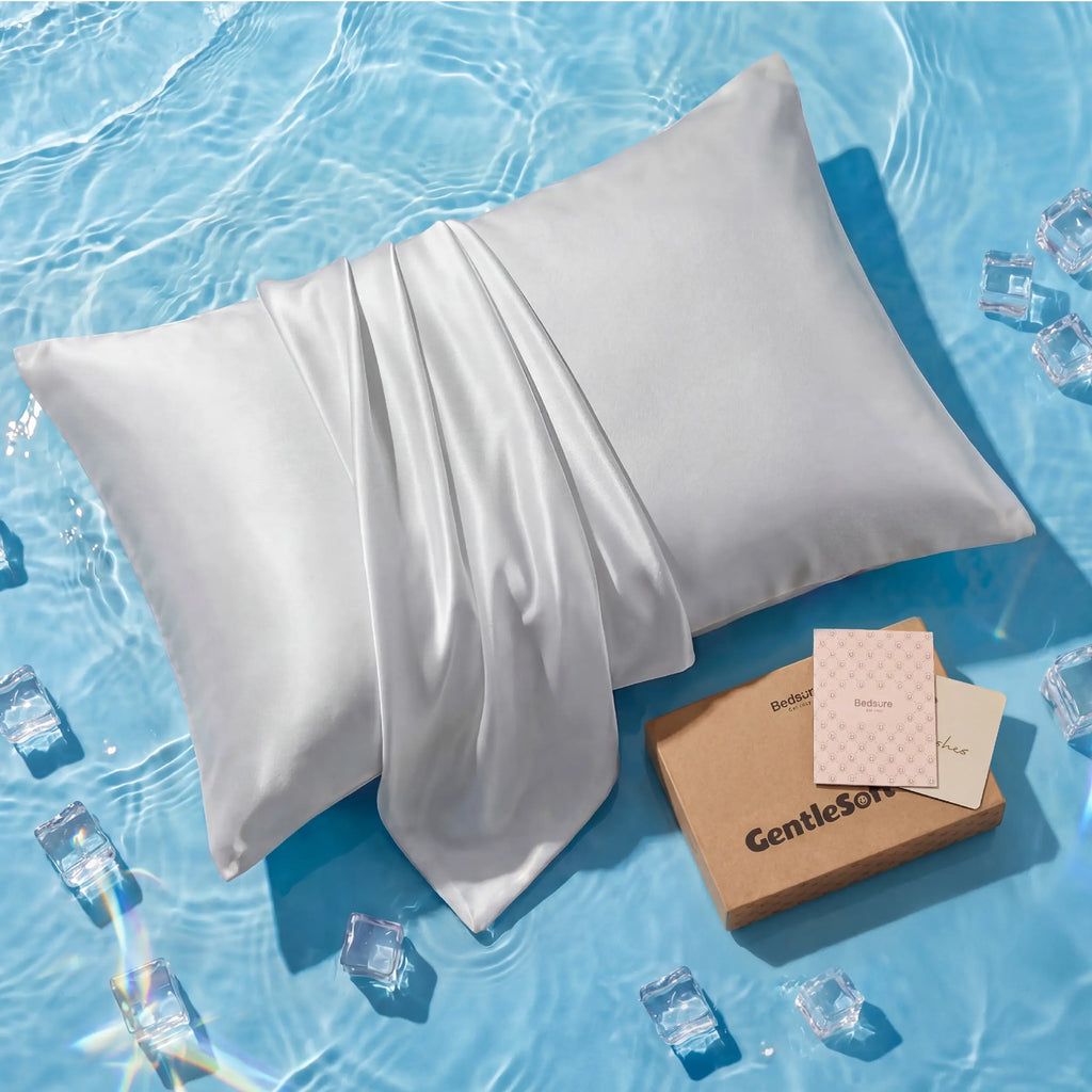 Bedsure 2-Pack Cooling Silk-Like Pillowcase Set - Ceramide Infused, Cool Touch Fabric, Hyaluronic Acid for Skin, Frizz Control, Wrinkle Resistant, Breathable, Hidden Zipper, Nylon-Spandex, Hydrate as You Rest, Premium Gift for Her, Elegant Boxed