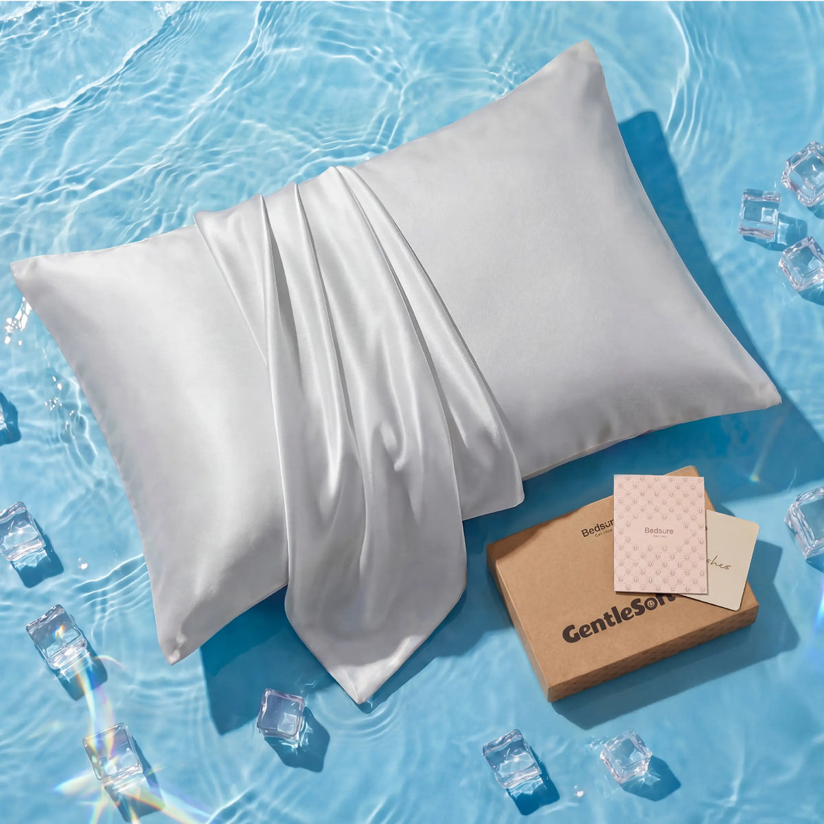 Bedsure 2-Pack Cooling Silk-Like Pillowcase Set - Ceramide Infused, Cool Touch Fabric, Hyaluronic Acid for Skin, Frizz Control, Wrinkle Resistant, Breathable, Hidden Zipper, Nylon-Spandex, Hydrate as You Rest, Premium Gift for Her, Elegant Boxed