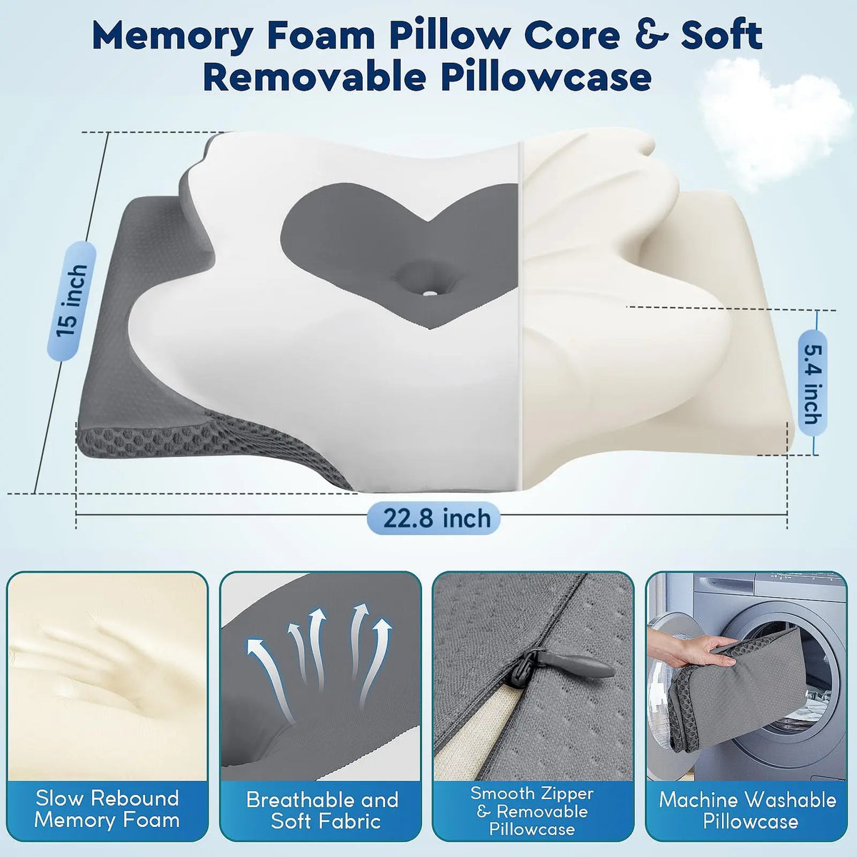 Cooling Memory Neck Pillow, Adjustable Ergonomic Memory Foam Cervical Support, Double-Sided Contoured Neck Support Pillow with Zoned Design, Extra-Large Armrest & Shoulder Support for Side, Stomach and Back Sleepers, CertiPUR-US Certified, Best Gift,sohoc