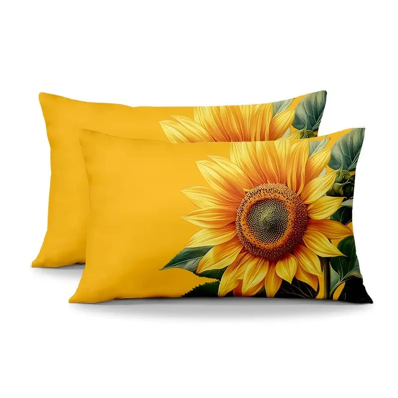 2pcs Yellow Pillowcases with Blooming Sunflowers, Adding a Touch of Sunshine and Vitality to the Bedroom. Pillow Inserts Not Included, Decorative Pillowcase, Elegant Pillow Cover, Spring Pillowcase, Machine Washable, Soft Fabric Cover, for Gift