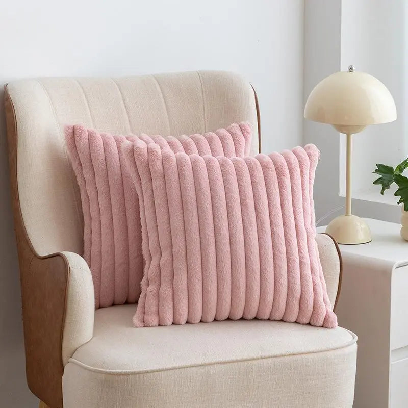 Solid-Color Faux Fur Throw Pillow Covers, 2 Count, Cozy Soft Decorative Cushion Covers without Filler for Home Living Room Sofa