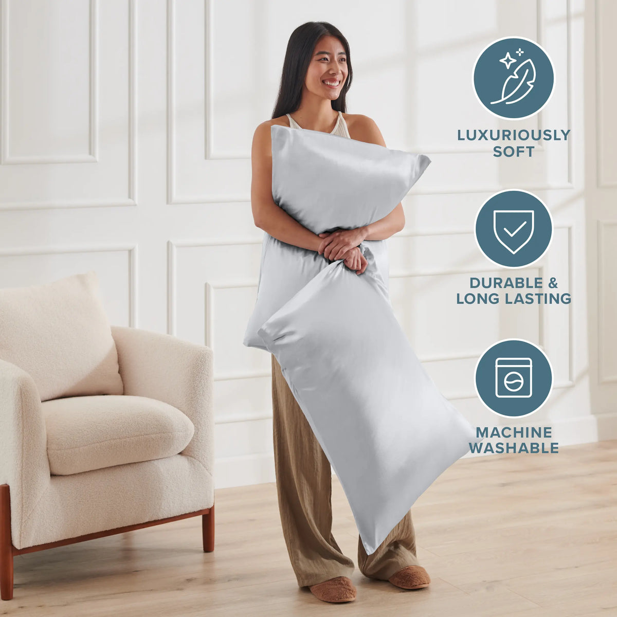 Bare Home Hair-Safe Polyester Satin Pillowcase Set with Envelope Closure, Envelope Closure Secures Fit, Polyester Satin Bedding Accessory
