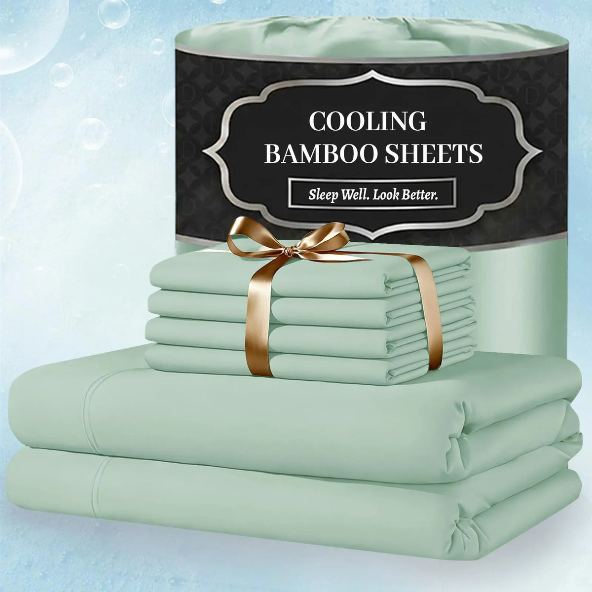 Jollyvogue Extra Deep Pocket Bamboo Sheets - 6 Pcs Breathable &Cooling for Hot Sleepers , Hotel Luxury Fitted Soft Wrinkle-Free For Extra Deep Mattresses, Room Decor, Twin/Full/Queen/King Size Pillowcase Sets