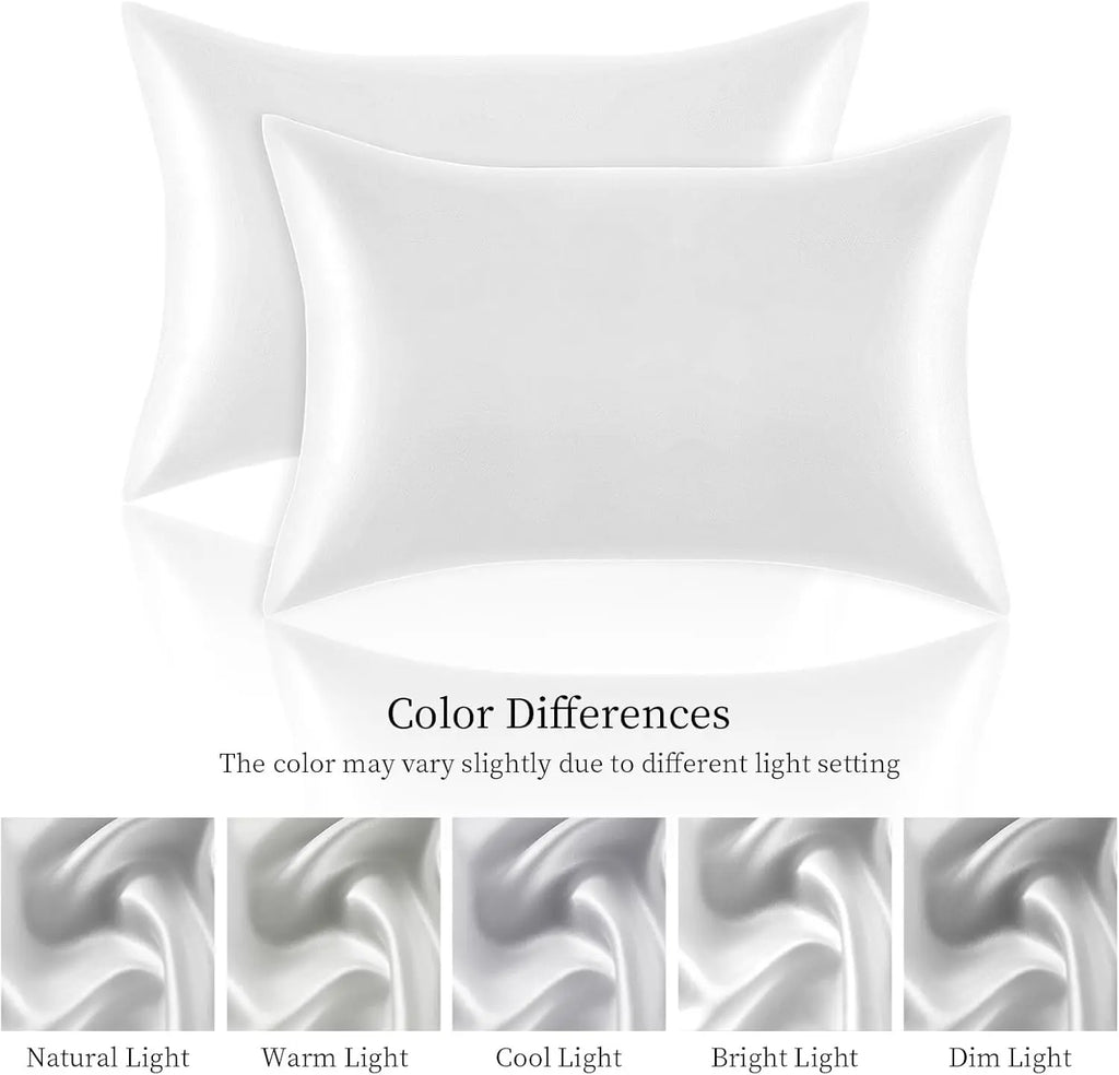 Satin Polyester Pillowcases Standard Set of 2 (20x26 in) - Hair Protection, Silk-Soft Bedding, Durable, Envelope Closure, Machine Washable, Low-Temperature Tumble Dry