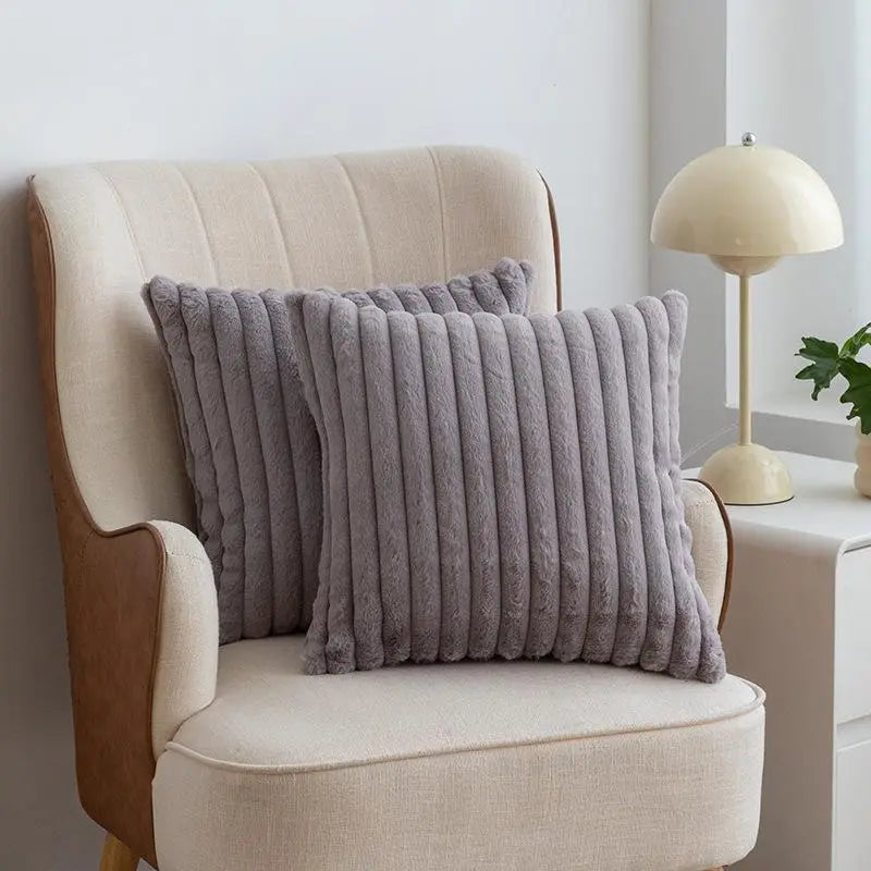 Solid-Color Faux Fur Throw Pillow Covers, 2 Count, Cozy Soft Decorative Cushion Covers without Filler for Home Living Room Sofa