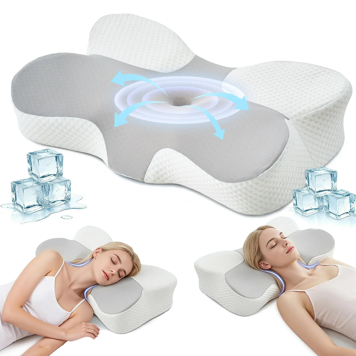 VIZIM Ergonomic Memory Foam Pillow, Adjustable Butterfly Contour Neck Support for Instant Pain Relief, Cooling Orthopedic Bed Pillow, The Perfect Sleep Gift for Family, Home Essentials for Side & Back Sleepers#summervibes