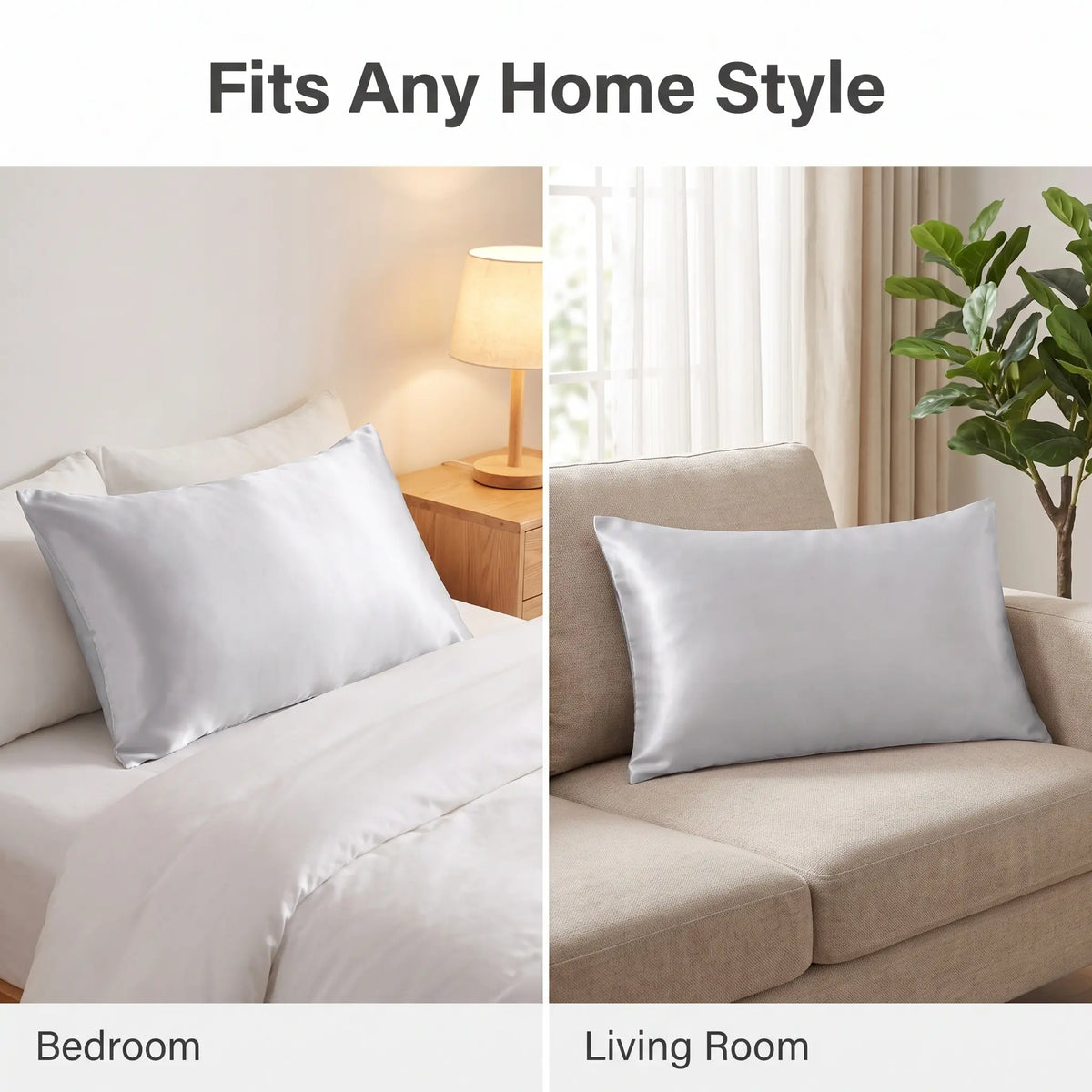 Bedsum Silk-Like Solid Satin Pillowcases - 2-Piece All Seasons Bed Linens, Flat Weave, Wrinkle-Resistant, Smooth, Gentle, Ultra-Soft, Cooling Bedding, Envelope Fit, Hair & Skin Care, Beauty Sleep Bed Accessories
