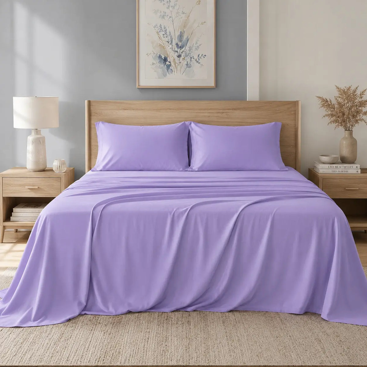 Jollyvogue Extra Deep Pocket Bamboo Sheets - 6 Pcs Breathable &Cooling for Hot Sleepers , Hotel Luxury Fitted Soft Wrinkle-Free For Extra Deep Mattresses, Room Decor, Twin/Full/Queen/King Size Pillowcase Sets