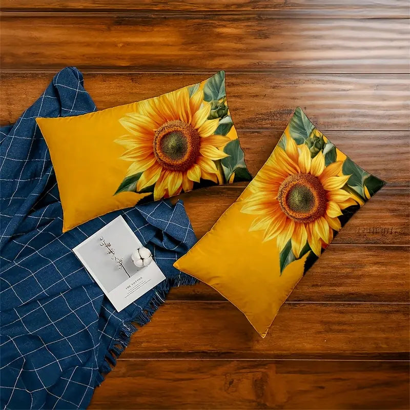2pcs Yellow Pillowcases with Blooming Sunflowers, Adding a Touch of Sunshine and Vitality to the Bedroom. Pillow Inserts Not Included, Decorative Pillowcase, Elegant Pillow Cover, Spring Pillowcase, Machine Washable, Soft Fabric Cover, for Gift