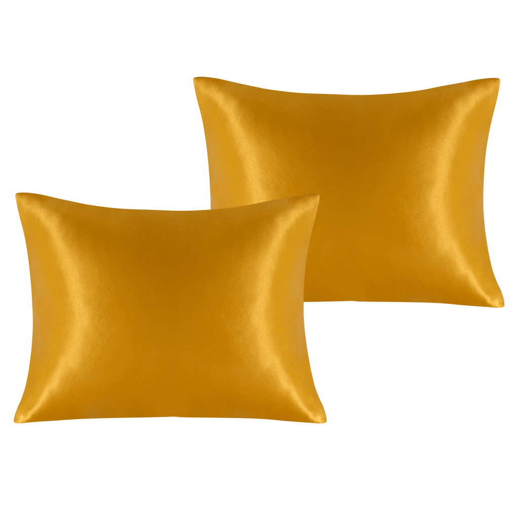 Bedsum Silk-Like Solid Satin Pillowcases - 2-Piece All Seasons Bed Linens, Flat Weave, Wrinkle-Resistant, Smooth, Gentle, Ultra-Soft, Cooling Bedding, Envelope Fit, Hair & Skin Care, Beauty Sleep Bed Accessories