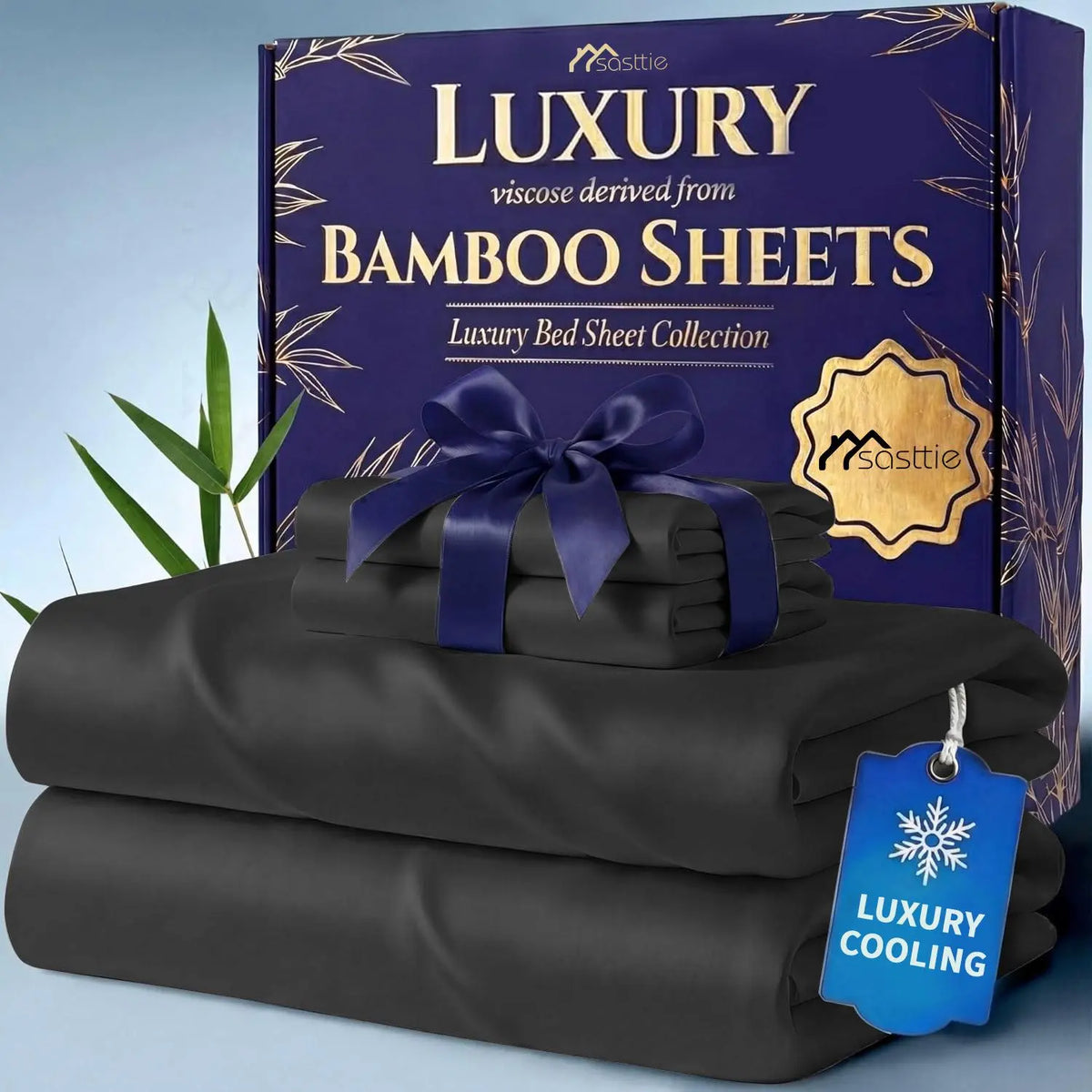 Bamboo Sheet Set with Secure Fitted Sheets - 3/4/6pcs Solid Queen Size Extra Deep Pocket, Comfy Breathable Cooling Bedding, Pillowcases, Ultra-Soft Wrinkle-Resistant, Hotel Luxury, Machine Washable for Kids' Bedrooms