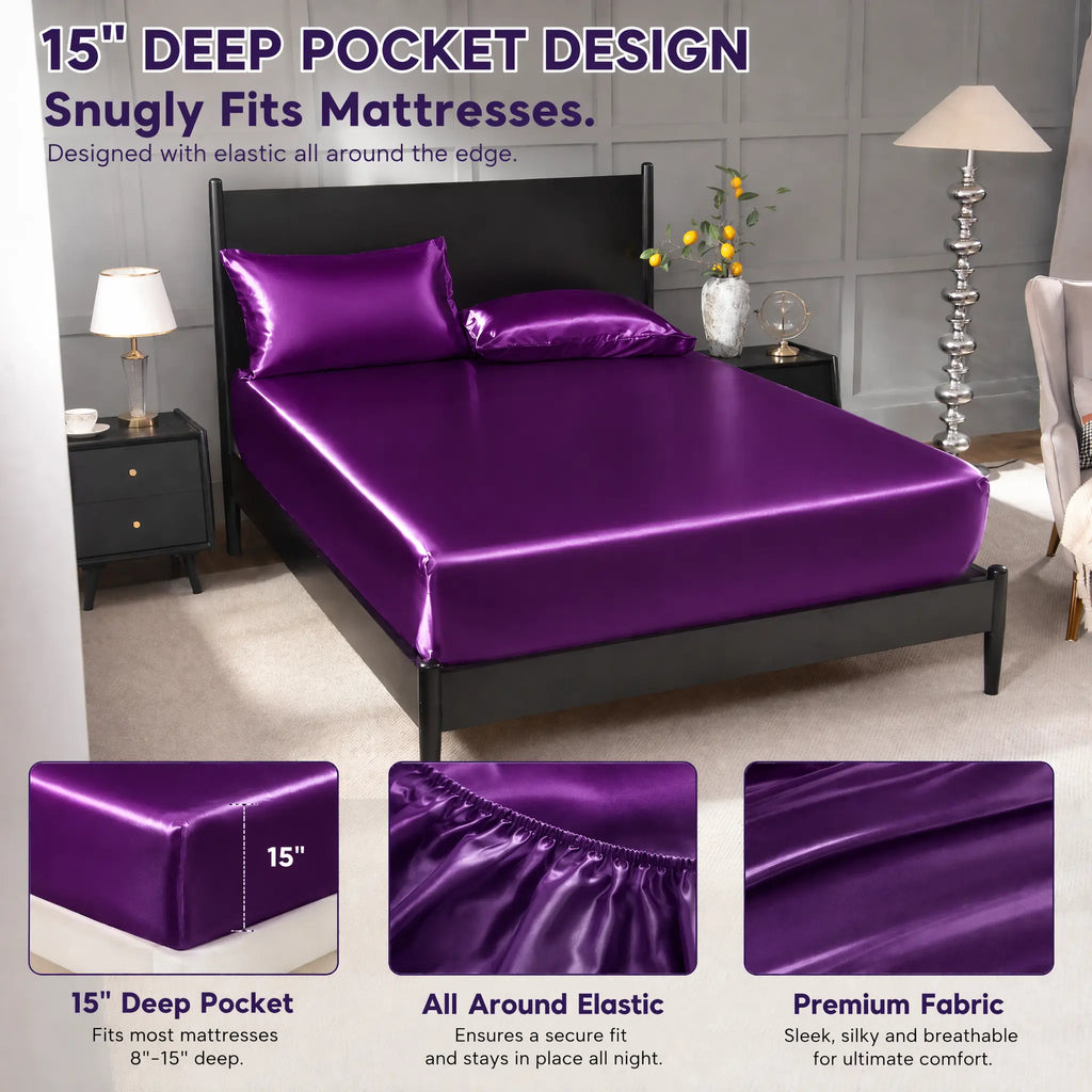 Cosybay Silky Satin Bedding Sets, Luxury Look Wrinkle-Resistant Bedding with Pillowcases, 15" Deep Pocket Fitted Bedding (Twin: 2pcs, No Top Bedding; Full/Queen/King: 3pcs) for Mattresses & Mattress Toppers #tiktokshopbacktoschool