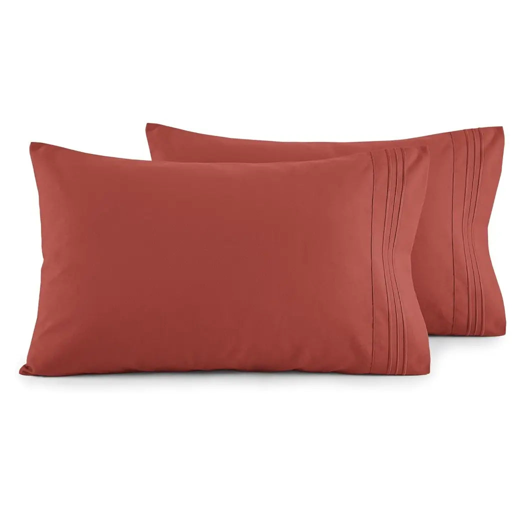 Elegant Comfort 2-Pack 3-Line Embroidered Set of 2 Pillowcases - Wrinkle-Free Microfiber for Hot Sleepers, Cool and Crisp with Smooth Weave