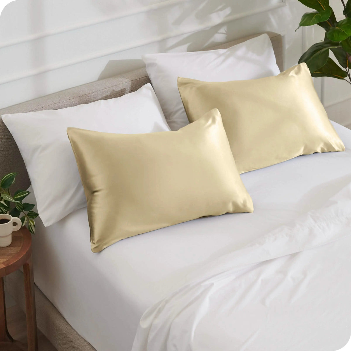 Bare Home Hair-Safe Polyester Satin Pillowcase Set with Envelope Closure, Envelope Closure Secures Fit, Polyester Satin Bedding Accessory