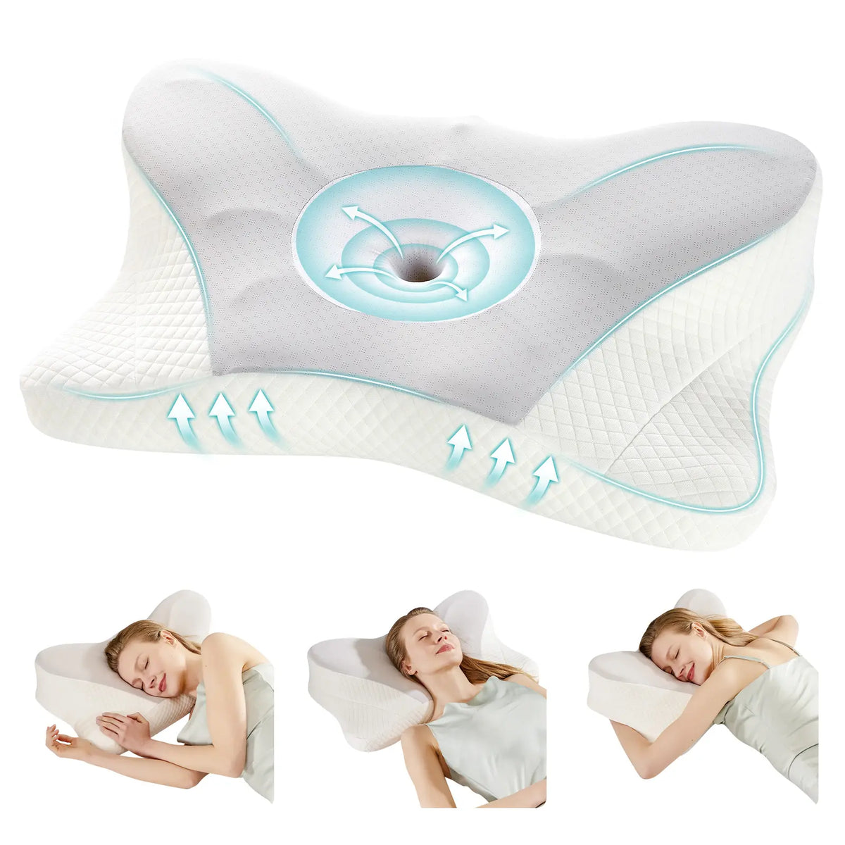 Sweetcrispy Contoured Memory Foam Neck Rest Cushion - Butterfly Shape, Hollow Center, Orthopedic Ergonomic Sleeping Aid for Side & Back Sleepers, Cooling Breathable Pillowcase, Posture Support, Shoulder Pain Relief