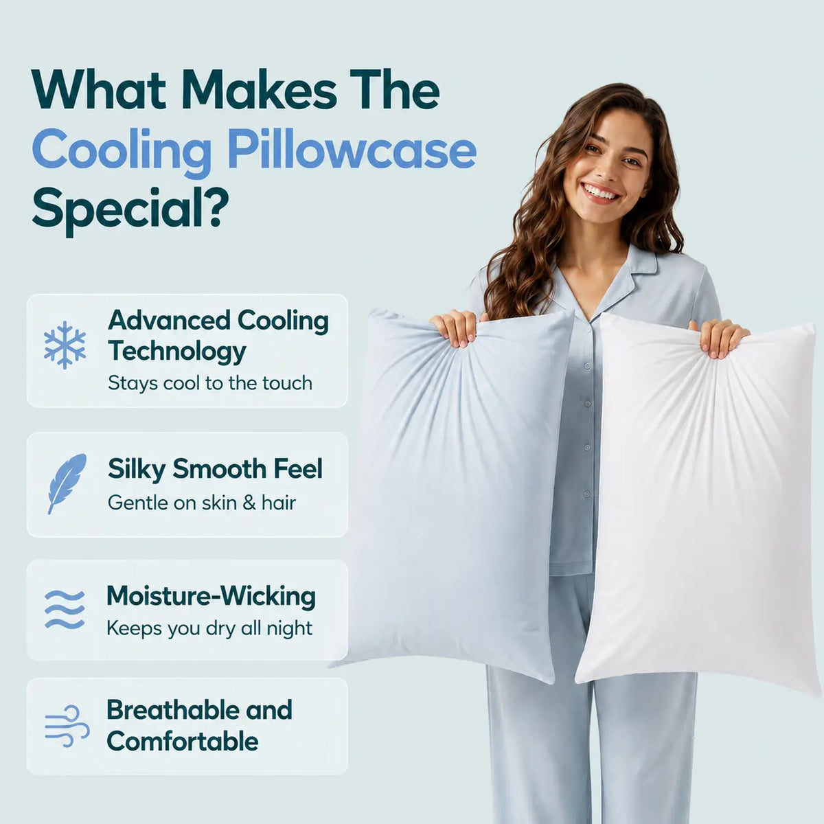 2-Pack Cooling Pillowcases - Silky Smooth, Wrinkle-Resistant Bedding Covers, Cool for Hot Nights, Ideal for Restful Sleep