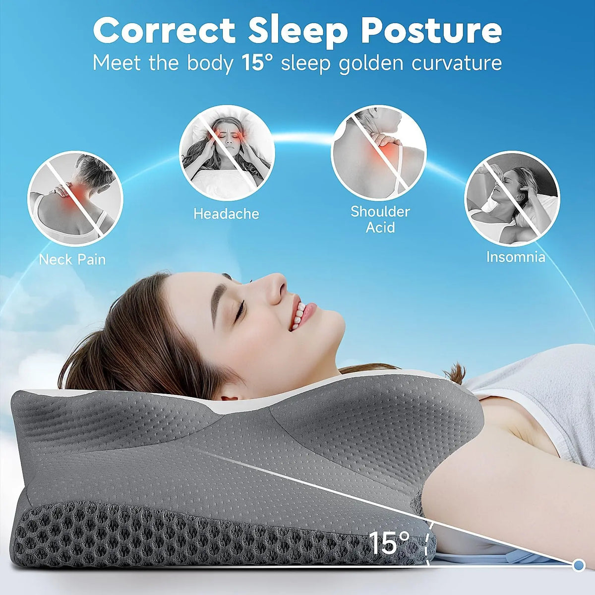 Cooling Memory Neck Pillow, Adjustable Ergonomic Memory Foam Cervical Support, Double-Sided Contoured Neck Support Pillow with Zoned Design, Extra-Large Armrest & Shoulder Support for Side, Stomach and Back Sleepers, CertiPUR-US Certified, Best Gift,sohoc