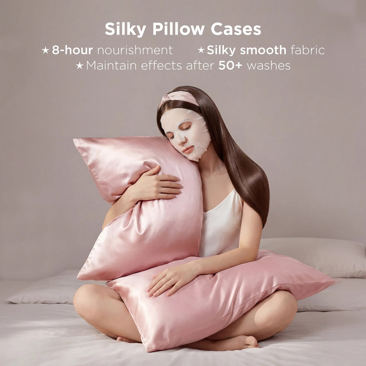 Bedsure 2-Pack Cooling Silk-Like Pillowcase Set - Ceramide Infused, Cool Touch Fabric, Hyaluronic Acid for Skin, Frizz Control, Wrinkle Resistant, Breathable, Hidden Zipper, Nylon-Spandex, Hydrate as You Rest, Premium Gift for Her, Elegant Boxed
