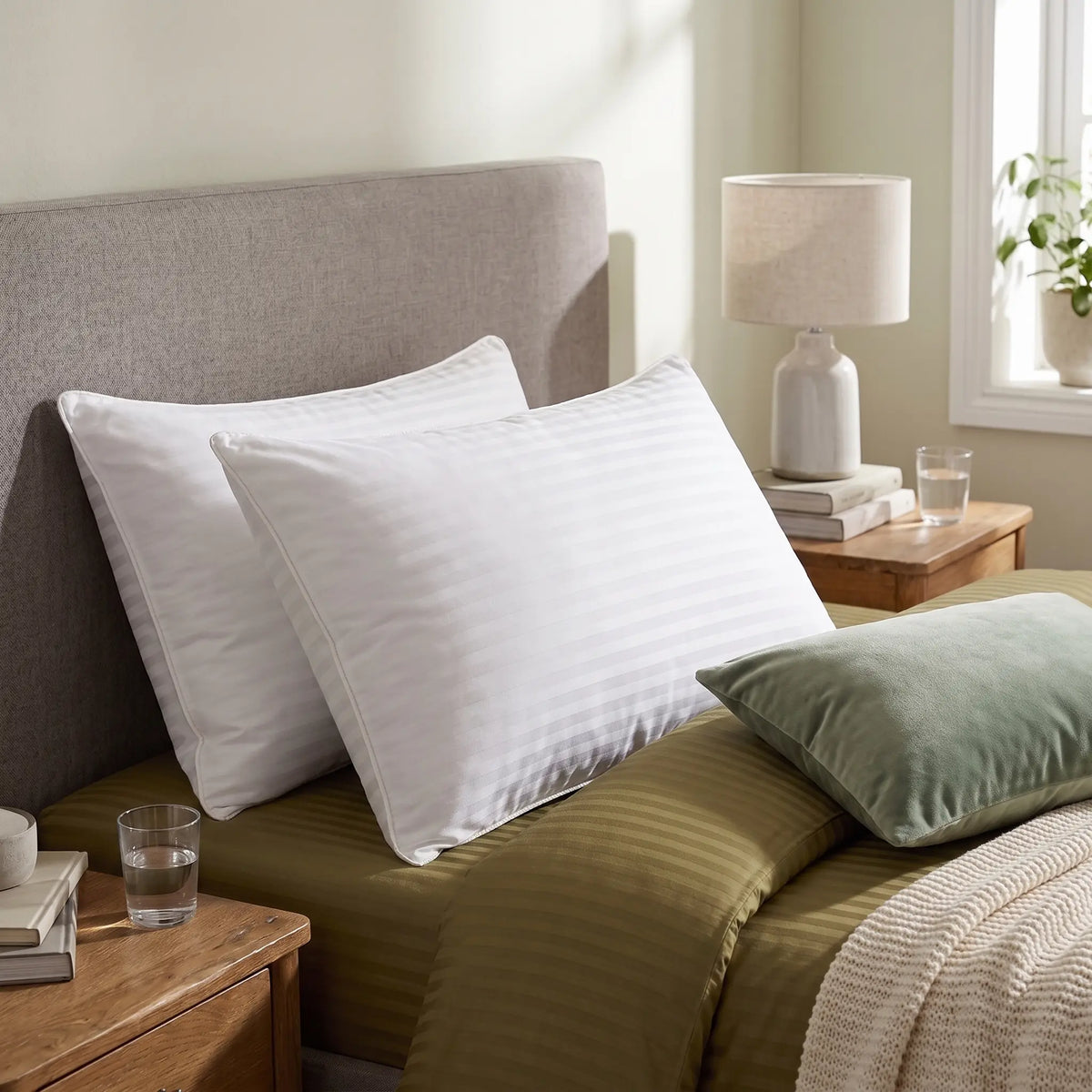 Utopia Bedding Premium Striped Bed Pillows for Sleeping (Pack of 2 & 4 ) - Polycotton Soft Breathable Covers, No-Shift Construction, White Memory Foam Support, Durable Back Sleeper Cooling Bedding,Bed Accessories, Bedroom Items, Supporting