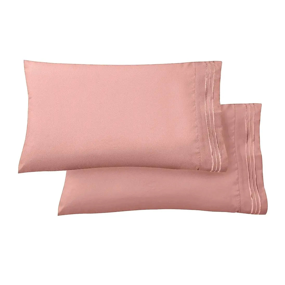Elegant Comfort 2-Pack 3-Line Embroidered Set of 2 Pillowcases - Wrinkle-Free Microfiber for Hot Sleepers, Cool and Crisp with Smooth Weave