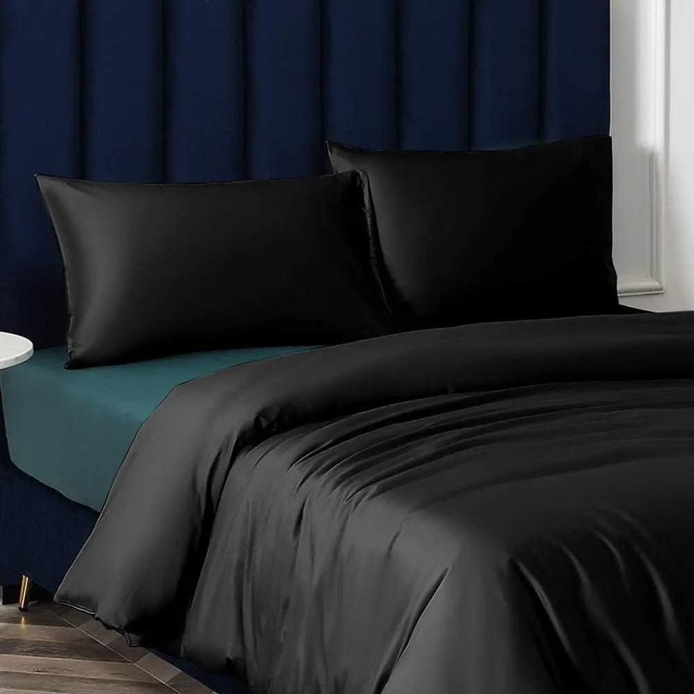 Satin Queen Size Pillowcase Set (2-Piece, 20x30 in) - Black, Envelope Closure, Machine Washable, Beauty Products, Bed Accessories, Cooling Bedding, Silky Sheets, Home Favorites
