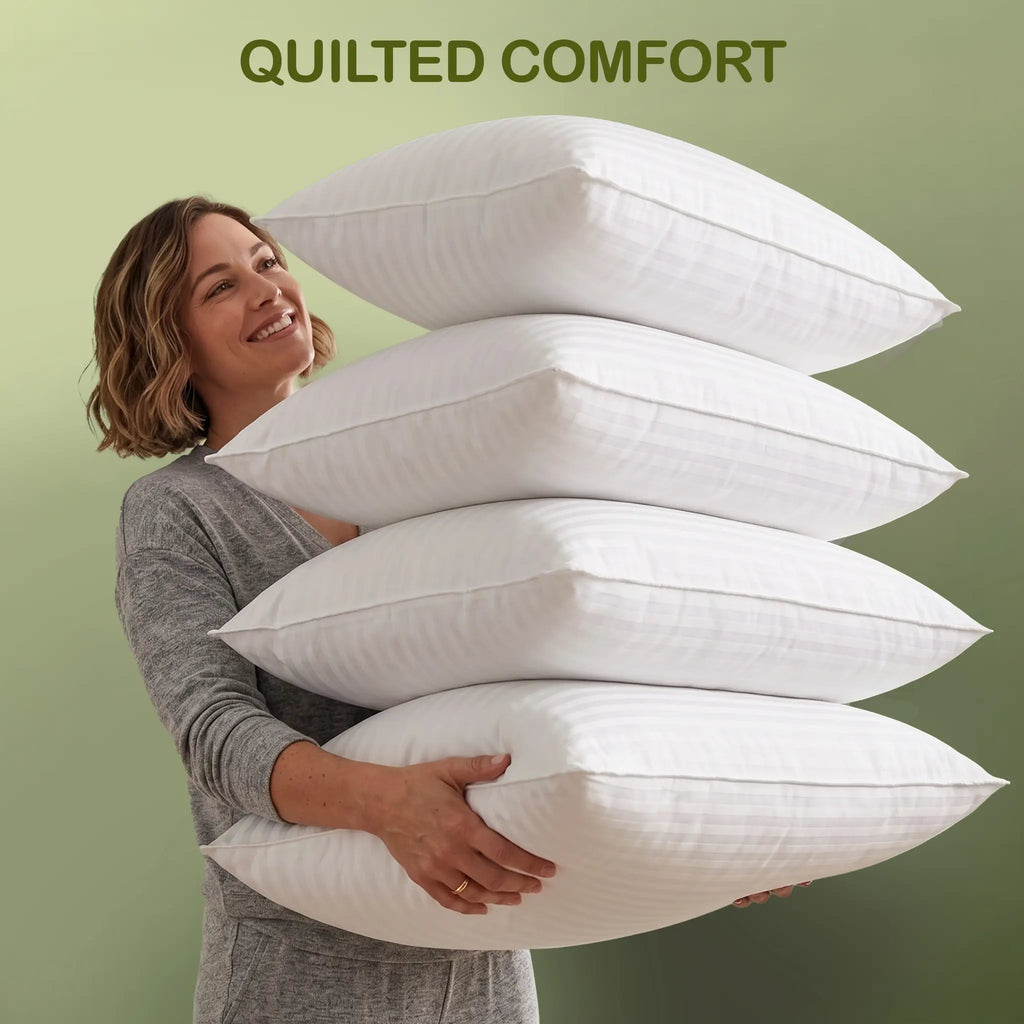 Utopia Bedding Queen Sleep Cushion - 4-Piece Premium Hotel-Quality Cooling White Striped Contoured Set for Back Sleepers, Bed Accessories