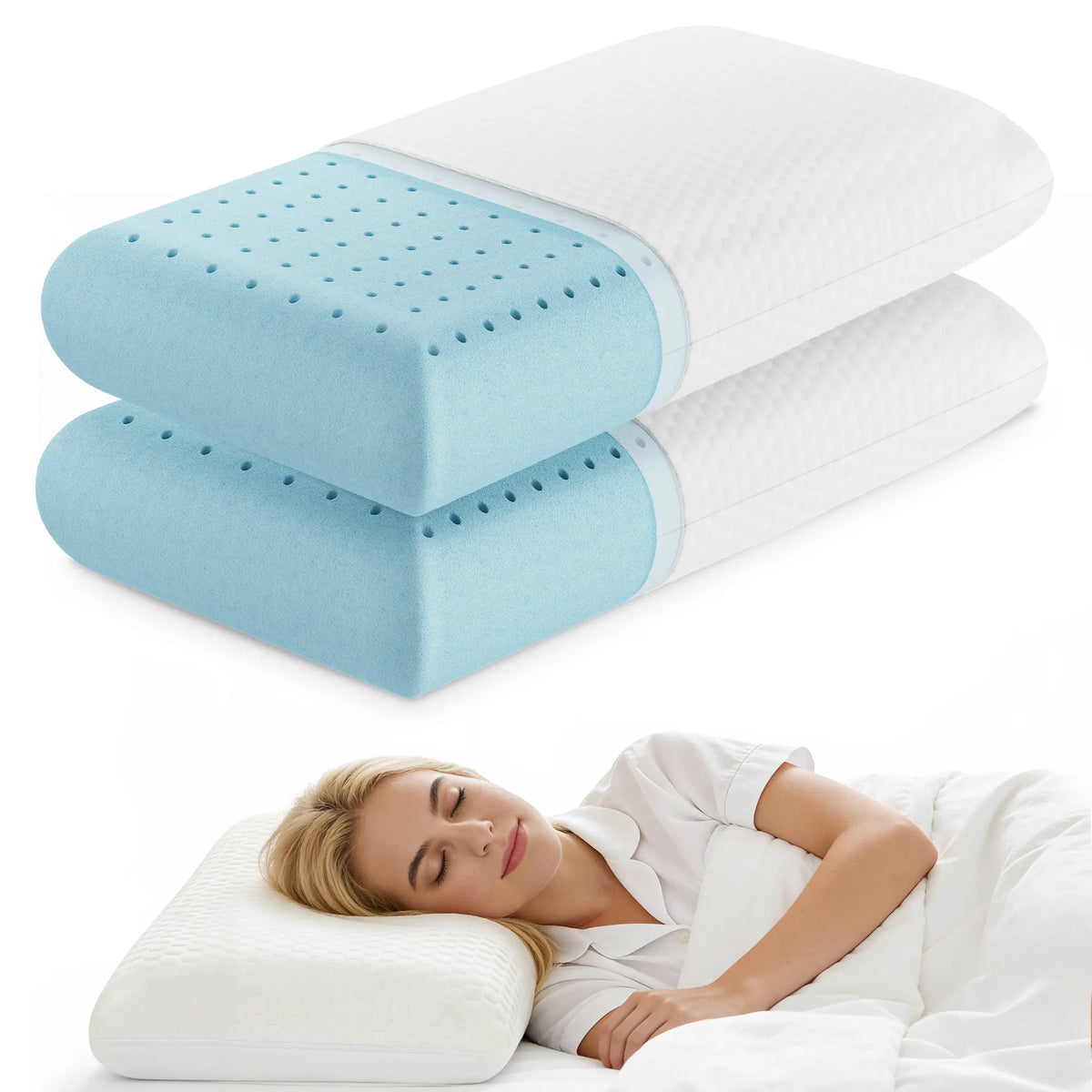 Sweetcrispy Standard Size White Orthopedic Cervical Neck Pillow (1-Pack) - Honey Comb Cooling Gel, Breathable Hotel Design, Ergonomic Posture Support, Odourless Memory Foam Cushioning, Zipper Wash Machine-Washable Cover, Bed Accessory Pillows for Sleeping