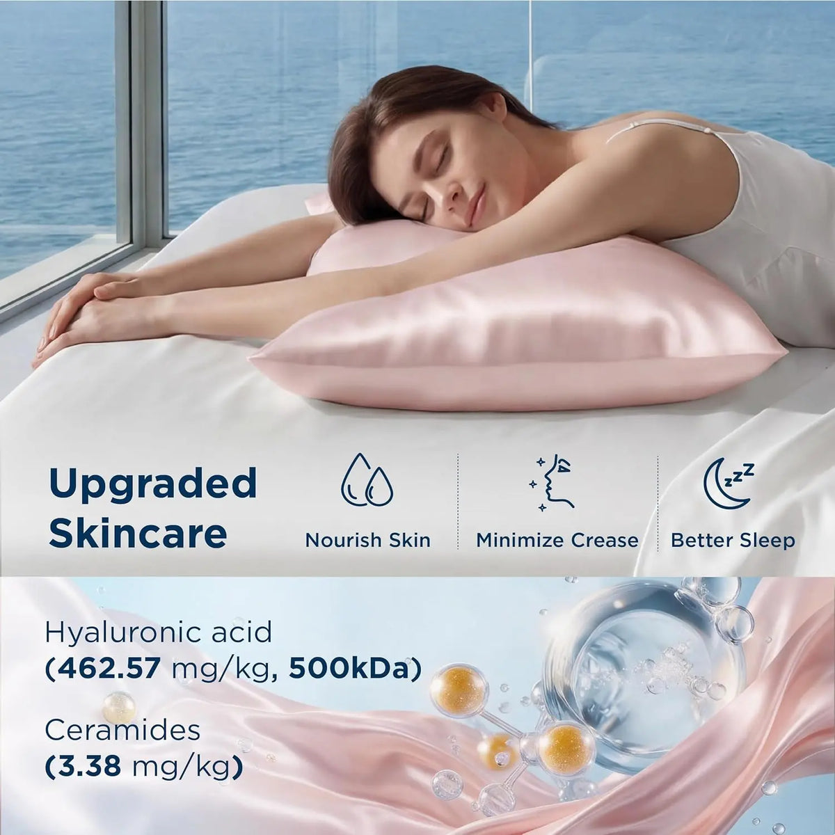 Bedsure 2-Pack Cooling Silk-Like Pillowcase Set - Ceramide Infused, Cool Touch Fabric, Hyaluronic Acid for Skin, Frizz Control, Wrinkle Resistant, Breathable, Hidden Zipper, Nylon-Spandex, Hydrate as You Rest, Premium Gift for Her, Elegant Boxed