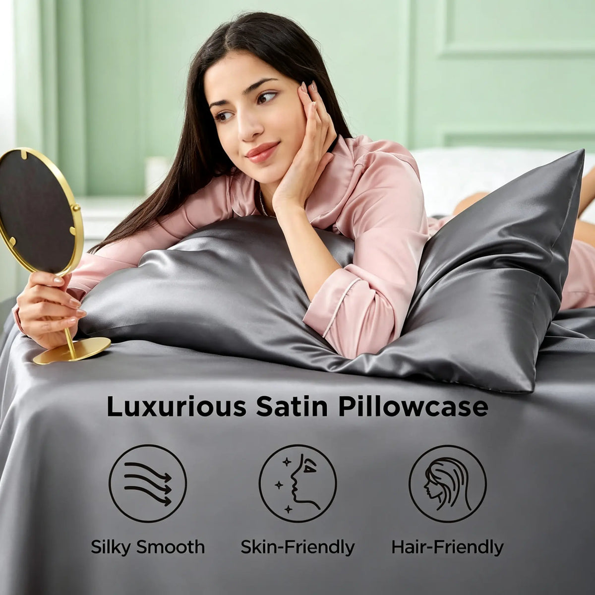 【Hvnde】2pcs Pillow Cases Queen, Cooling Pillow Cases, Rayon Derived from Bamboo Dark Grey Pillowcases Queen Size Set of 2, Breathable & Soft Bedding Pillow Cover with Envelope Closure,Gifts