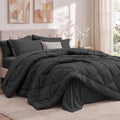 Utopia Bedding Comforter Set Full, Bed in a Bag 7 Piece, Dark Grey Diamond Quilted Bedding Set, Microfiber Fill, Comforter, Flat Sheet, Fitted Sheet, Pillowcase, Pillow Shams, Machine Washable