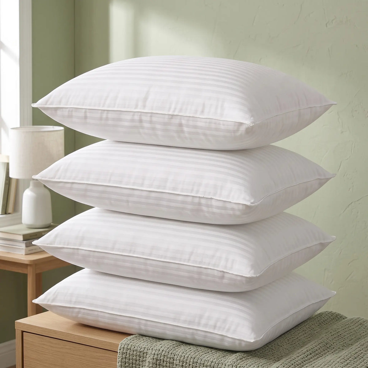 Utopia Bedding Queen Sleep Cushion - 4-Piece Premium Hotel-Quality Cooling White Striped Contoured Set for Back Sleepers, Bed Accessories