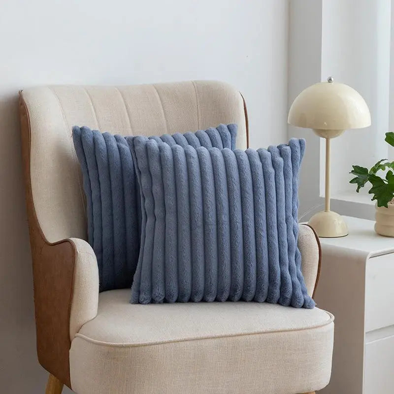 Solid-Color Faux Fur Throw Pillow Covers, 2 Count, Cozy Soft Decorative Cushion Covers without Filler for Home Living Room Sofa