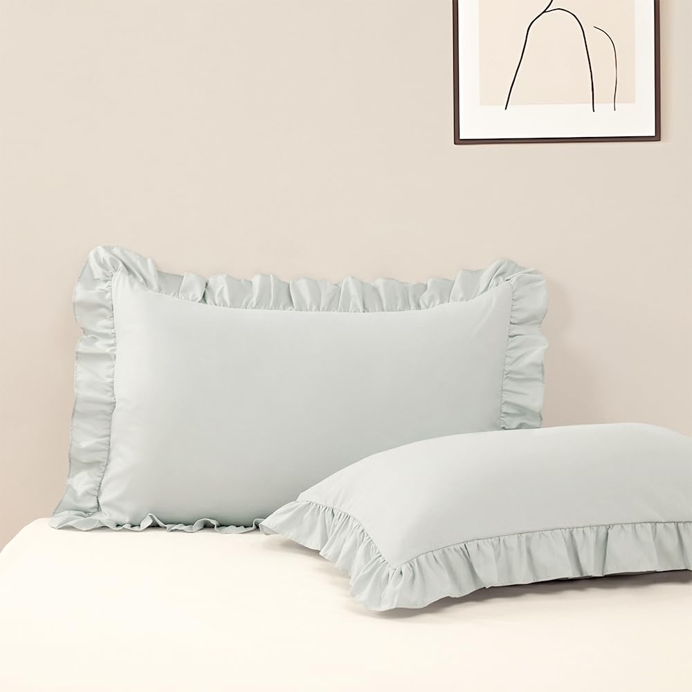 Ruffle Pillow Case Standard Size Set of 2, Pink, 20"x26"