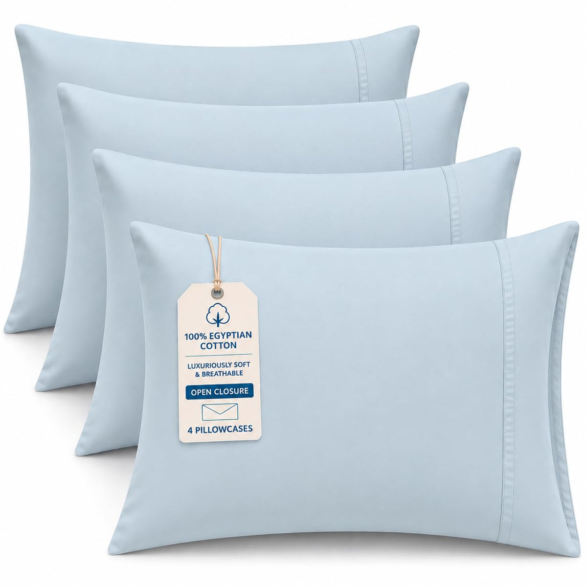 Hotel Collection Queen Pillow Cases Set of 4, 1000 TC Egyptian Cotton Pillow Covers, Ultra Soft Cooling Bed Bedding, White