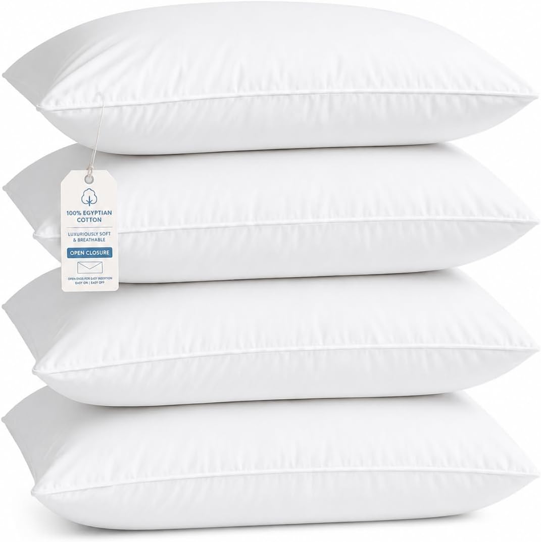 Hotel Collection Queen Pillow Cases Set of 4, 1000 TC Egyptian Cotton Pillow Covers, Ultra Soft Cooling Bed Bedding, White