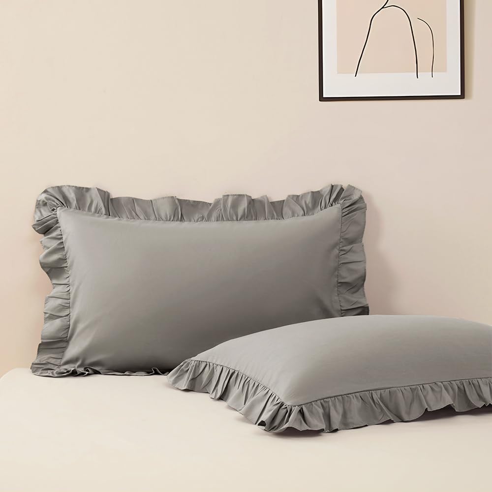 Ruffle Pillow Case Standard Size Set of 2, Pink, 20"x26"