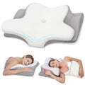 Cervical Neck Pillow, Memory Foam Pillows for Neck and Shoulder Pain Relief, 2 Heights Ergonomic Pillow with Breathable Ice Silk Cover, Neck Support Pillow for Side Sleepers,White