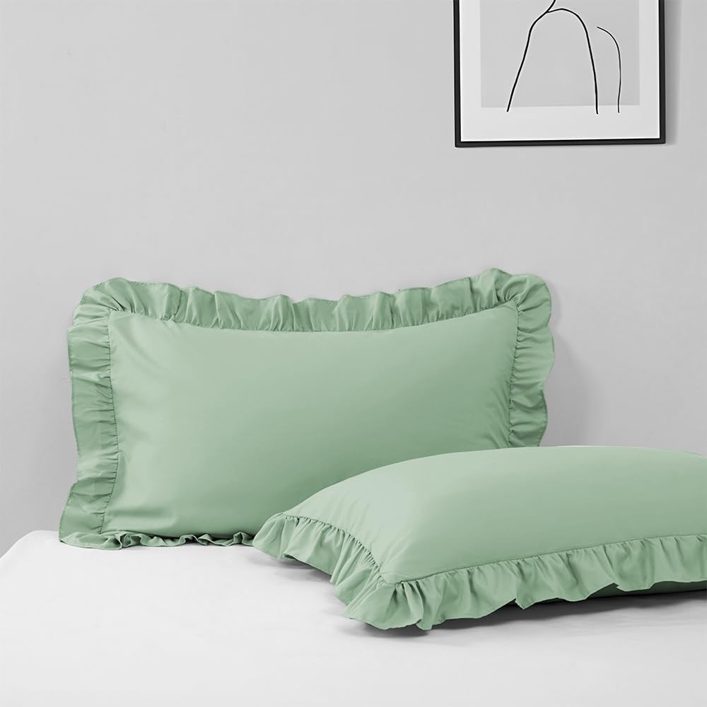 Ruffle Pillow Case Standard Size Set of 2, Pink, 20"x26"
