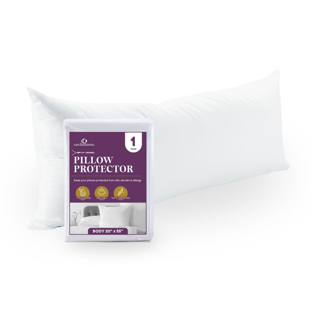 CirclesHome Pillow Protectors 4 Pack Standard Zippered - 100% Cotton Breathable Pillowcases - Protects Pillows from Dirt, Dust and Debri (Standard - Set of 4 - 20x26)