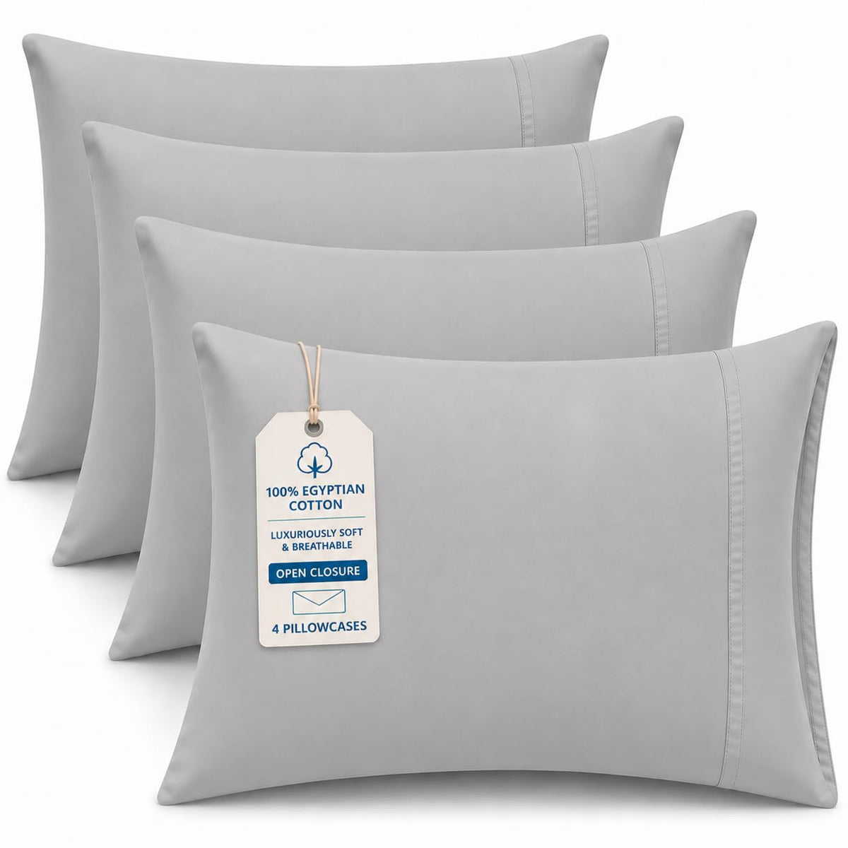 Hotel Collection Queen Pillow Cases Set of 4, 1000 TC Egyptian Cotton Pillow Covers, Ultra Soft Cooling Bed Bedding, White