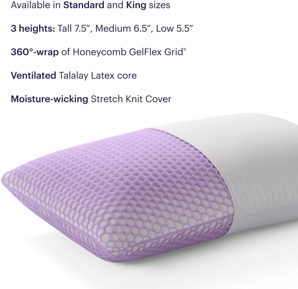 Purple Harmony Pillow - Low Loft, Standard Size - Cooling Gel Neck Pillow