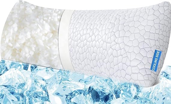 QUTOOL Cooling Pillow for Sleeping, CertiPUR-US Shredded Memory Foam Queen Pillows Set of 2, Cool Pillow for Hot Sleepers Adjustable Firm Pillow for Side, Back, Stomach Sleepers Soft Yet Support,White