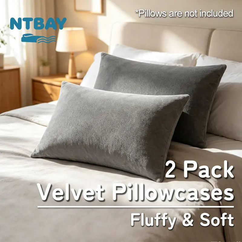 NTBAY Velvet Pillowcases, 2 Pack Plush Ultra Soft Hidden Zipper Closure Pillow Covers for Hair Protection, Luxurious Fluffy Pillow Shams, Subtle Sheen, Smooth Warm Touch, Year-Round Comfort, Easy Care, Standard/Queen/King, Oeko-Tex, No Bleaching, No Ironi