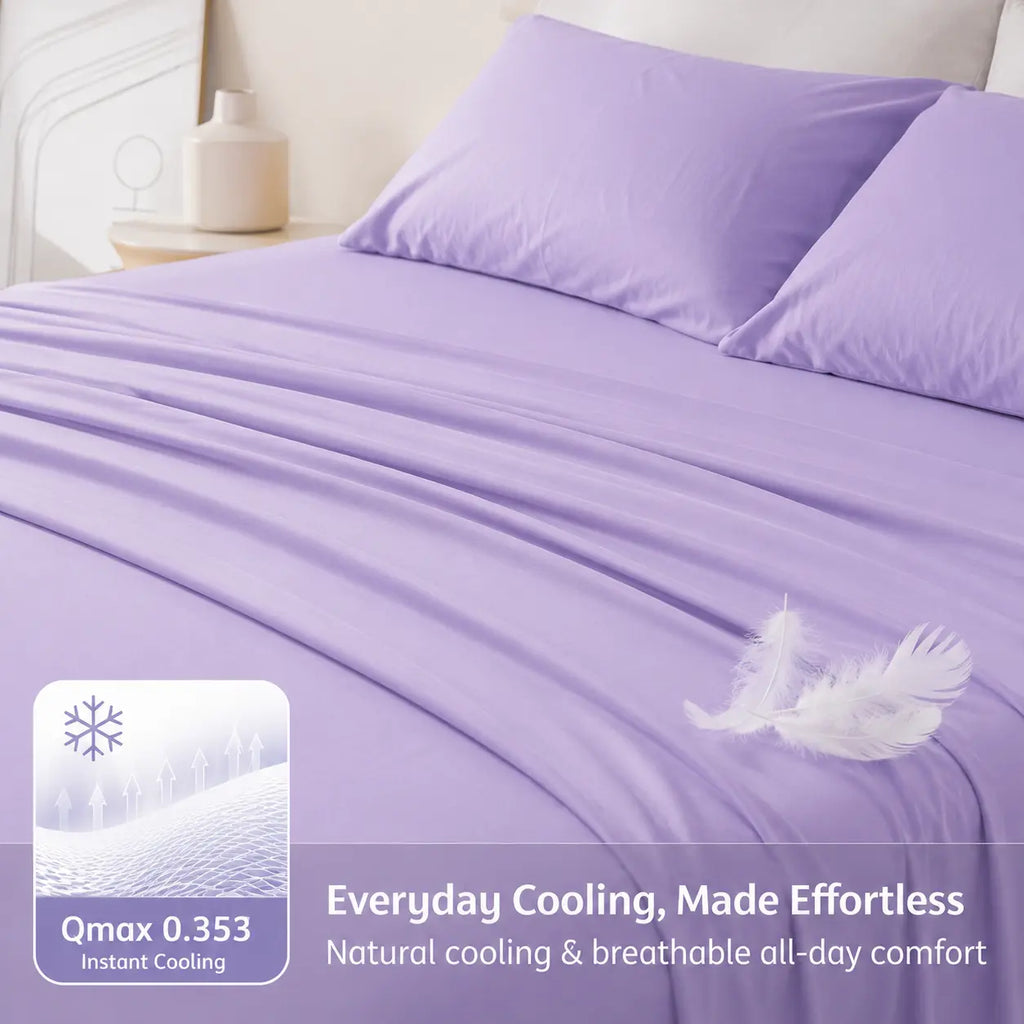 Jollyvogue Extra Deep Pocket Bamboo Sheets - 6 Pcs Breathable &Cooling for Hot Sleepers , Hotel Luxury Fitted Soft Wrinkle-Free For Extra Deep Mattresses, Room Decor, Twin/Full/Queen/King Size Pillowcase Sets