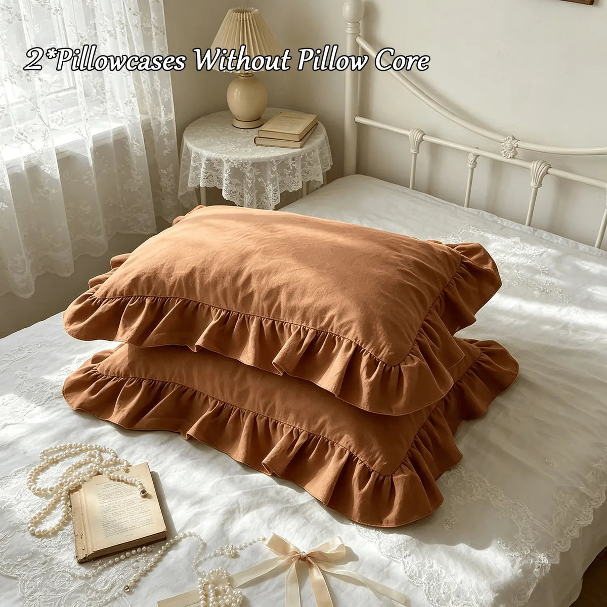2 Piece French Vintage Ruffled Pillowcases, No pillow core Soft Comfortable Breathable Skin-Friendly, All-Season Use, Bedroom Sofa Home Decor (no Pillows)