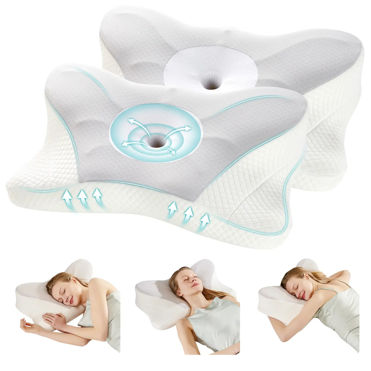 Sweetcrispy Contoured Memory Foam Neck Rest Cushion - Butterfly Shape, Hollow Center, Orthopedic Ergonomic Sleeping Aid for Side & Back Sleepers, Cooling Breathable Pillowcase, Posture Support, Shoulder Pain Relief