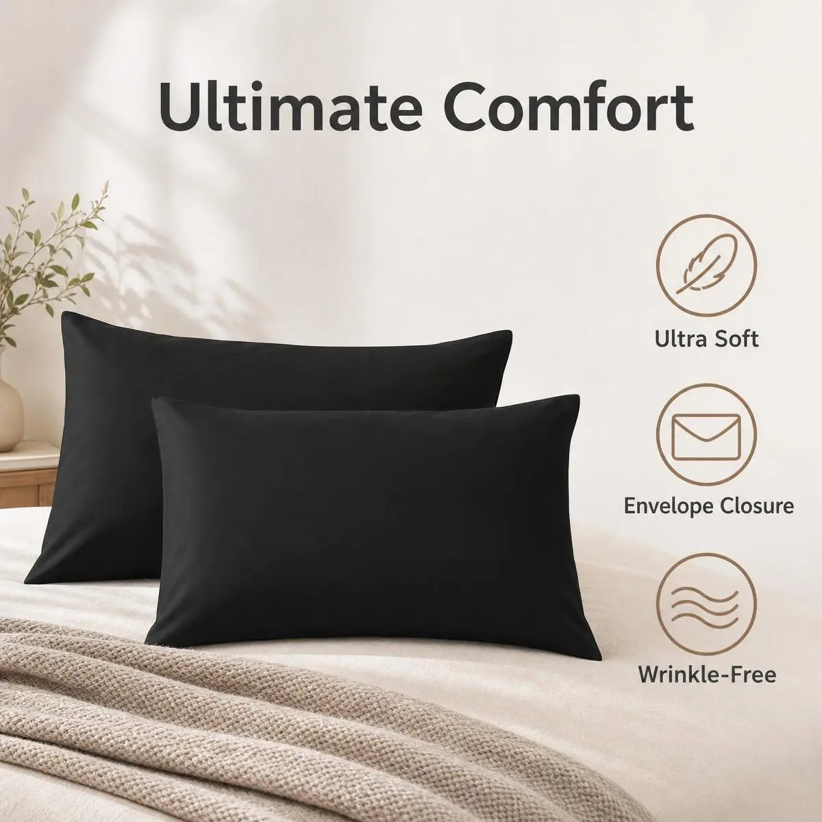 NTBAY Microfiber Pillowcases, Set of 2 Soft Breathable Pillow Cases with Envelope Closure, Available All Year Round, Friendly to Children & Pets, Bedding Gift Ready, Wrinkle Free & Fade Resistant, Hotel Quality Bedding, Machine Washable, Oeko-Tex