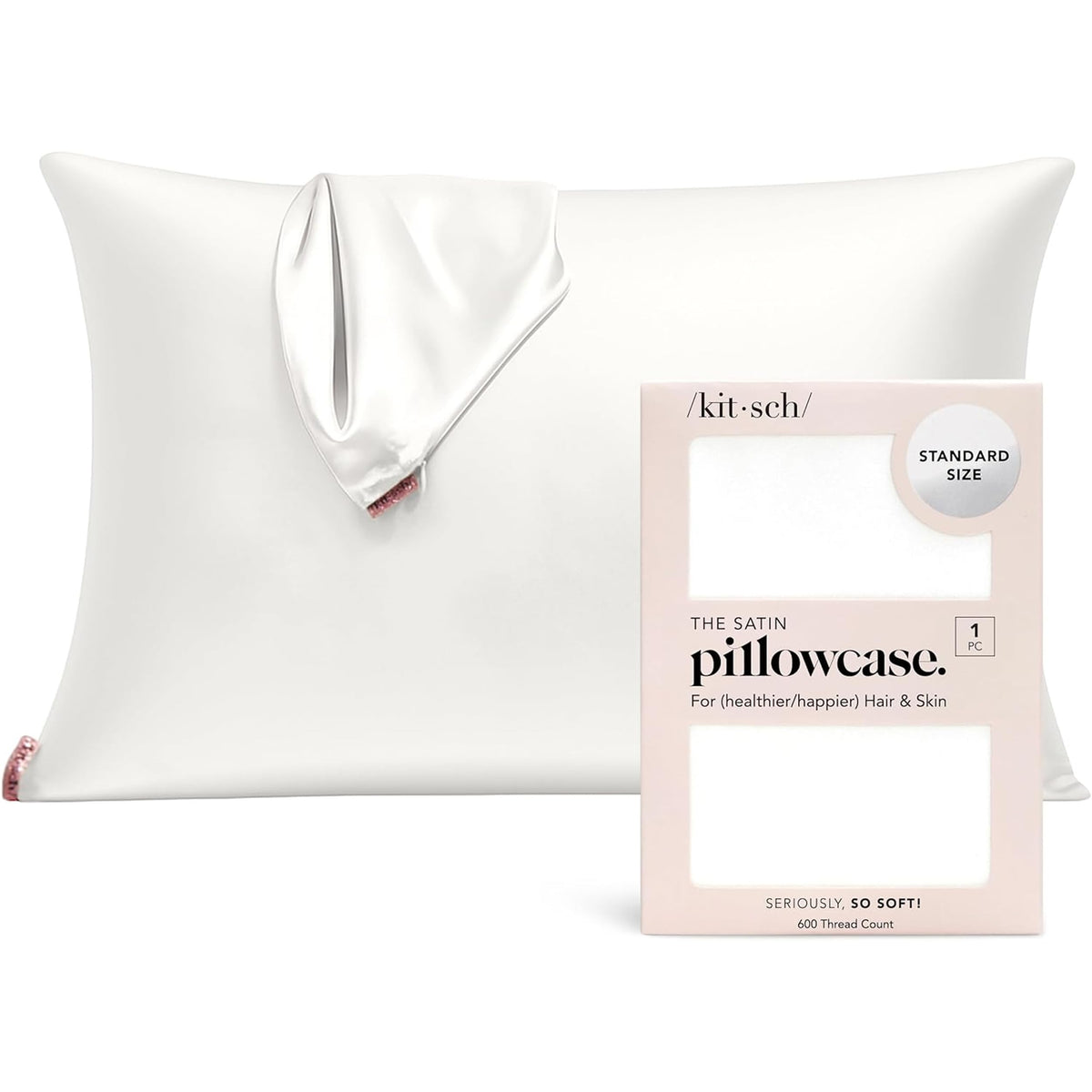 Kitsch Satin Pillowcase with Zipper - 2 pcs King Size, Ivory