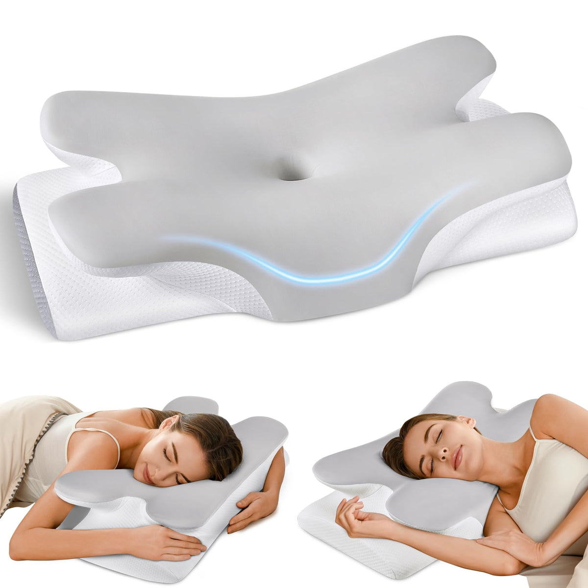 Cervical Neck Pillow for Pain Relief - Ergonomic Pillow for Neck Support, Contour Memory Foam Pillows for Sleeping, Orthopedic Bed Pillow for Side Back Stomach Sleepers(Blue)